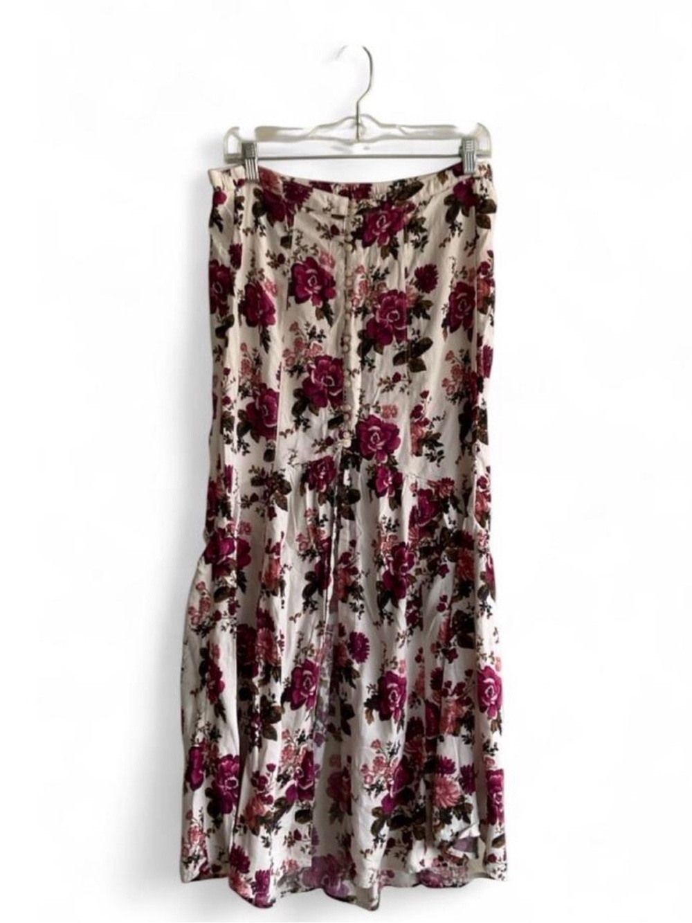 AMERICAN EAGLE Outfitters Cream Maxi Skirt with Magenta Floral Print SIZE 2